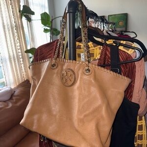 Tory Burch Tan Structured Tote Bag